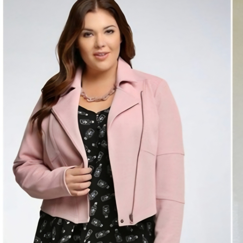 Torrid Blush Pink Moto Blazer Jacket Size 1 Asymmetrical Zip Plus